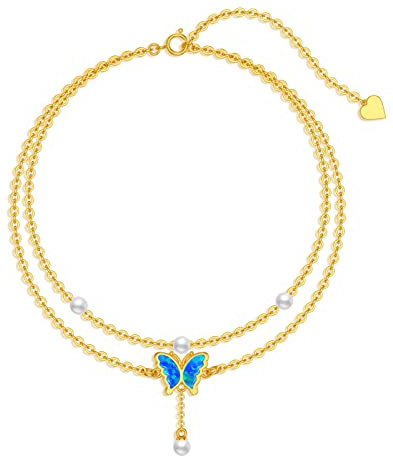 Rikelus 9k Echtgold Schmetterlings Fußkette für Damen Frauen,375/9ct Gold Fußkettchen Schmetterlings Fusskettenchen Schmuck Geschenke für Geburtstag Weihnachten 19/20+5 cm