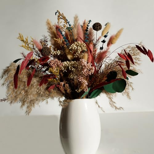 Natural Dried Pampas Grass Bouquet,17 - Boho Autumn Flower Arrangment with Millet Flower & Eucalyptus, Home, Wedding & Farmhouse Decor, Vase Not Included