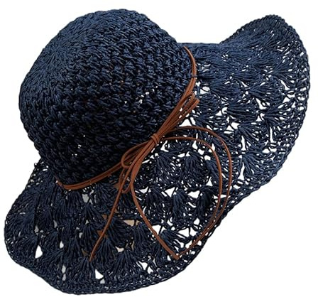 WEIGEER Straw Hat Women Beach Sun Hat Foldable Wide Brim Floppy Summer Hat for Women Strohhut für Damen Weißer Strand-Sonnenhut Faltbar Sun Helmet