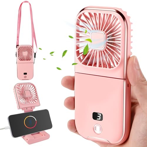Handventilator Batteriebetrieben, USB Ventilator mit 3000mAH Wiederaufladbarer Akku, Mini Ventilator, Tragbarer Hand Ventilatoren USB,Klein Taschenventilator mit 4 Geschwindigkeiten für Zuhause Reisen