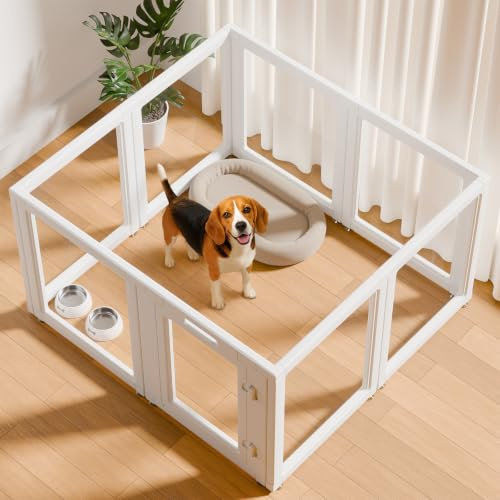 EVERFRONT Clear Acrylic Plastic Dog Playpen - Clear Dog Play Pen - Easy Assemble Acrylic Dog Playpen - Puppy Playpen, Cat Playpen, Small Animal Playpen, Dog Play Pen Indoors (White, 30.3 H, 8PCS)