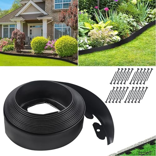 10m/33FT Flexible Garden Edging Border 10cm High, Black Plastic Lawn Edging Border with 40PCS Pegs, Outdoor Grass Barrier Edging Kit for Lawn Landscaping, Flower Beds, Pathway, and Yard