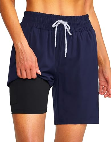 YGDSX Women's 3''/5''/7'' Swim Board Shorts Quick Dry Beach Shorts with Liner Pockets Swimsuits Bottoms Trunks for Women Navy Blue