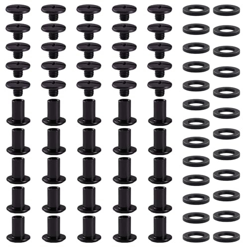 YIXISI 25 Set M5x8mm Viti per Rilegatura Chicago Kit, Rivetti A Vite, Rivetti in Pelle, Chicago Nail Rivet Vite, per Rilegatura di Libri Decorativi in Pelle, Nero Pistola
