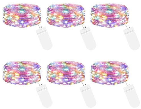 btfarm 6 Stück LED Lichterkette mit Batterie Klein, 2M 20LED Silberdraht Mini Lichterketten Batteriebetrieben, Micro Draht Wasserdichte für Weihnachten Hochzeit Party Beleuchtung Deko, Mehrfarbig