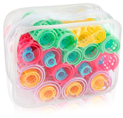 Bojueshaw 30pcs Self Grip Plastic Hair Rollers, 5 Sizes, No Heat, Snap On, Multi-colored, Curly Hair, Rods