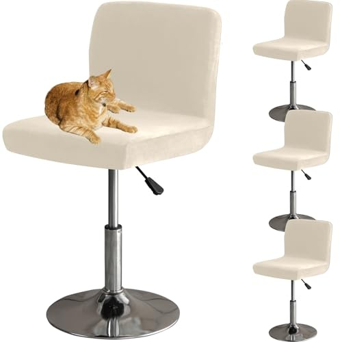 HOMECOVER Stolsöverdrag Barstol Med Ryggar, Elastiskt Sammet Tyg Stolsöverdrag Till Barstolar Avtagbar Lågt Ryggstöd Roterande Stolöverdrag-grädde-4 Pcs