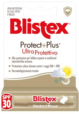 Blistex, Protect + Plus - Bálsamo labial ultra protector para labios secos y agrietados con aloe vera, cera de abejas y jojoba, contiene filtro solar UVA/UVB SPF 10 - en barra