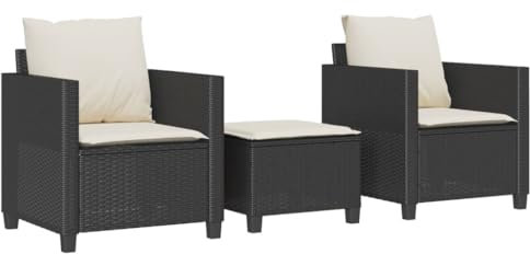 Eleganz 3-TLG. Bistro-Set Schwarz PE-Rattan mit Kissen, langlebig & wetterfest, ideal für Balkon, Terrasse oder Garten, komfortabel & stilvoll