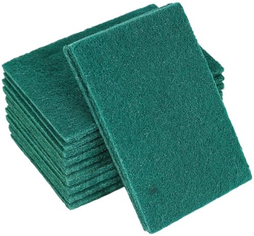 Licsaliwe Green Scrubbing Pad, 12Pcs Non Scratch Scourers, Polyester & Emery Green Scouring Pads for Dish Washing, Pan Scrubbing, Kitchen Cleaning/6x4