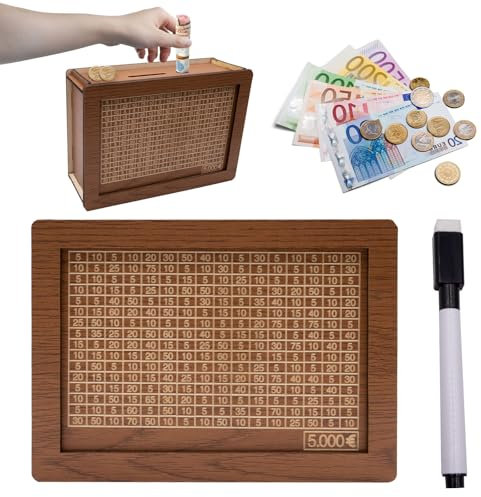 pangutheos Hucha 5000 Euros, Hucha de Madera con Contador, Caja Ahorro Madera para Ayudar a Los Niños a Desarrollar el Hábito de Ahorr