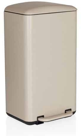 hjh OFFICE Mülleimer Küche, 30 Liter CLEAN BEVA Softclose Abfalleimer aus Metall, Tretmülleimer mit Inneneimer, Beige