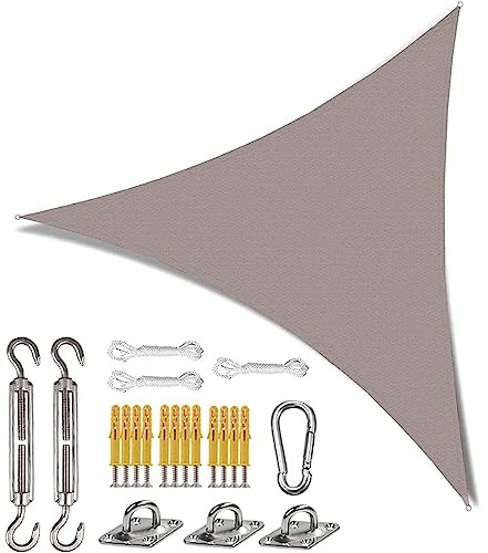 Vela ombreggiante triangolare 7x7x7 piedi, tenda da sole impermeabile per esterni, include kit di installazione, tenda da sole resistente all'acqua per patio, giardino, cortile, facile da installare