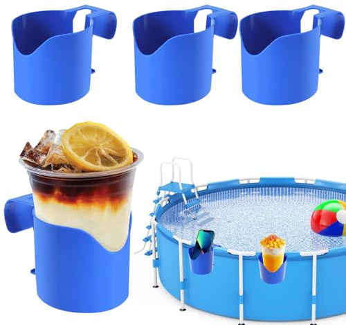 4 Piezas Portavasos Piscina, Accesorios Piscina Soportes para Bebidas de Piscina, Accesorios Piscina Portavasos Colgante para Bebidas, Teléfonos Móviles, Llaves, Carteras (Azul)
