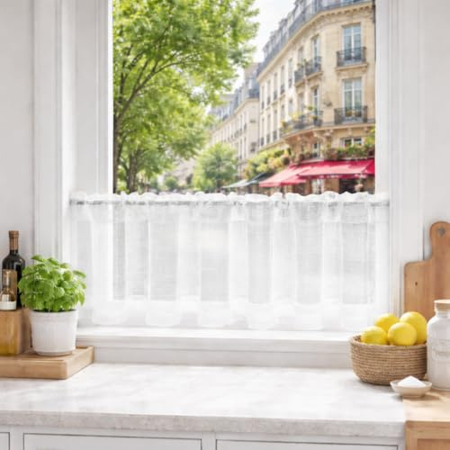 Yujiao Mao Voilage Brise-bise Transparent Rideau Court uni Style Moderne pour fenêtre Cuisine décoration Blanc LxH 90x45cm