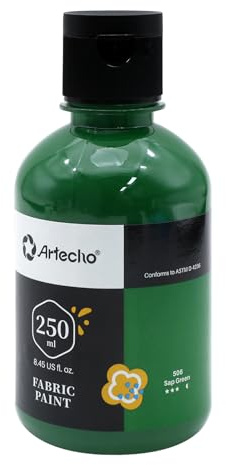 Artecho Atecho Saftgrün Textilfarbe waschmaschinenfest, waschfeste Stoffmalfarben (250ml) in Flaschen, wasserfeste Stofffarben für Kinder auf T-Shirt, Schuhe, Jeans, Tasche, Kleidung