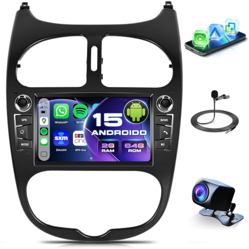 [2+64G] Bluetooth Car estéreo para Peugeot 206 1998-2016/ para Citroen C2 2004-2008 con Carplay inalámbrico y Android Auto, Pantalla automática de 7 Pulgadas con GPS, WiFi, Link Mirror, FM/RDS, EQ