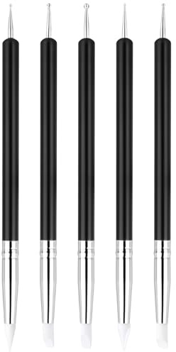 BUTBU Pinceau Nail Art Ongles, Pinceaux en Silicone Nail Art, 5 Pcs Sculpture Stylo Kit, Silicone Nail Art Sculpture Pen, Double Tête Pinceaux Nail Art Outils pour Design Peinture Manucure