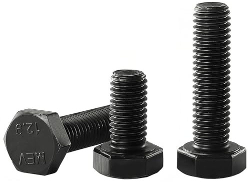 YIIFLY Vis hexagonale M12 × 25 mm, vis de machine à six pans extérieurs M12 × 1,75, acier allié classe de résistance 12,9, DIN 933, oxydation noire, filetage complet, 8 pièces