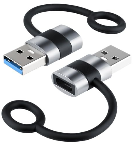 USB C to USB Adapter 2 Pack Type-C to USB-A Converter USB-C Adaptor Male to Female Converter Charger with Anti-lost Loop Fast Charging Data Transfer for iPhone 17/16/15 Pro Max/iPad/AirPods/Galaxy S23