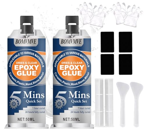 BOMVMVE Extra Fuerte e Impermeable, Adhesivo Epoxi Transparente de Curado Rápido en 5 Minutos, Pegamento Epoxi 2 Componentes 100ML para Reparar Metal, Plástico, Madera, Cerámica