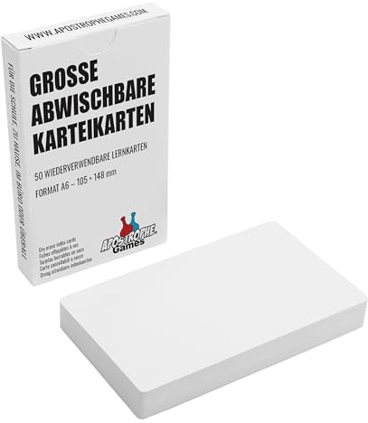 Apostrophe Games Cartoncini cancellabili a secco, 50 pezzi grezzi laminati con scatola a incastro, per appunti riutilizzabili per la scuola, fogli per schede (10,5 cm x 14,8 cm)