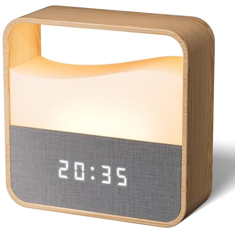 UPXNBOR Digital Alarm Clock, Bedside Alarm Clock with Dimmable Night Light, Silent Desk Clock with LED Display, USB-C Rechargeable, Dual Alarm, Snooze, 3 Volume, for Heavy Sleepers, Bedroom, Travel