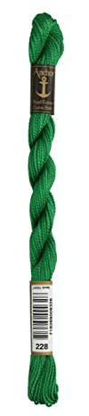 Anchor Perlgarn Stärke 5 4585000-00228 grün Stickgarn, 100 % Baumwolle, 5g Strängchen
