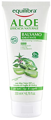 Equilibra Capelli, Balsamo Idratante Aloe Ialuronica, Per Tutti i Capelli, Azione Rinforzante, con Aloe Vera, Acido Ialuronico, Olio di Lino, Estratto di Ortica, 200 ml
