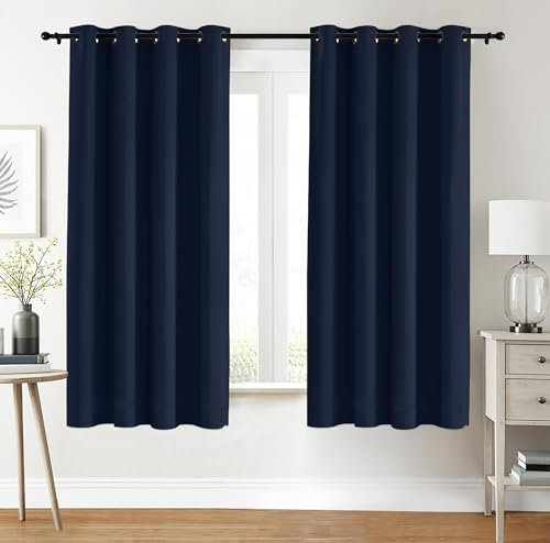 Utopia Bedding Blackout Curtains Grommet Thermal 2 Panels Drapes [Navy, 46 x 72 Inches] Sound Insulated Curtain for Bedroom and Living Room