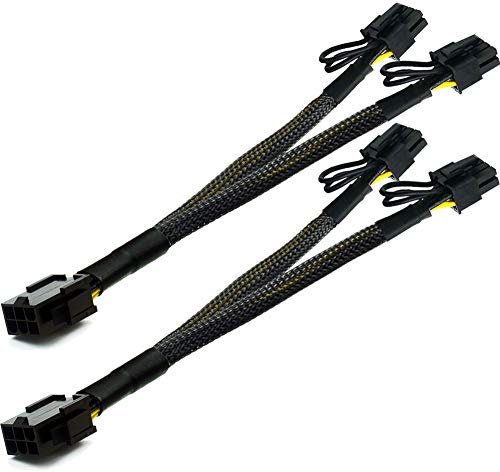 TeamProfitcom PCI-e 6 Pin to Dual PCIe 8 Pin (6+2) Graphics Card PCI Express Power Adapter GPU VGA Y-Splitter Extension Cable Mining Video Card Sleeved Power Cable 9 inches (2 Pack)