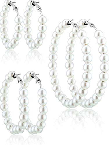 3 Paare Perle Creolen Perle Ohrringe für Frauen Mädchen Bräute Geschenk