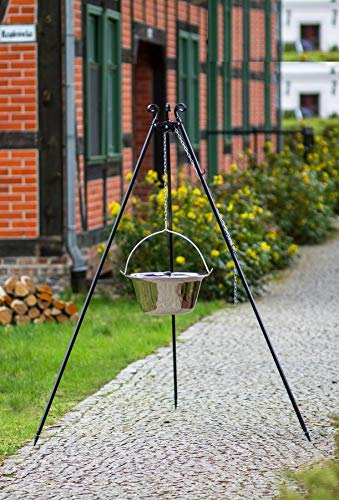 KORONO ® Set - Schwenkgrill 180cm, Feuerschale und Edelstahl-Gulaschke, Modell A kurz (Gulaschkessel 14l und Feuerschale 80cmØ)