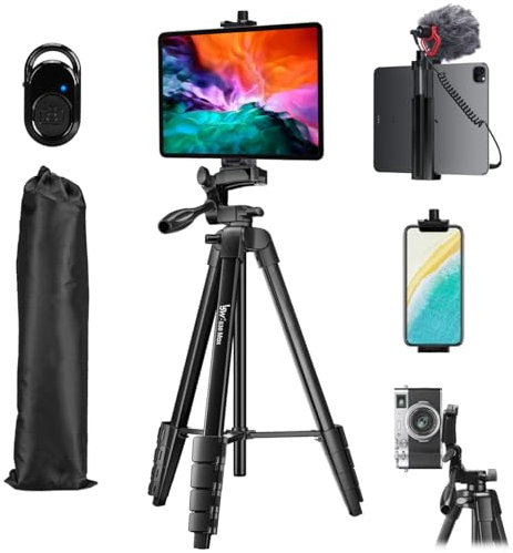 Treppiede, treppiede Lusweimi da 73 pollici per fotocamera per iPad Pro e iPhone, compatibile con tablet/iPad Pro da 12,9, treppiede per fotocamera con telecomando wireless e borsa
