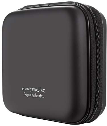KUOCDSIK CD Tasche, 48 Kapazität Hart Eva Blu-ray CD-Brieftasche Doppelreißverschluss Handschlaufe Tragbare Disc Organizer DVD Hülle für Autofahrten (48 Kapazität, Schwarz48)