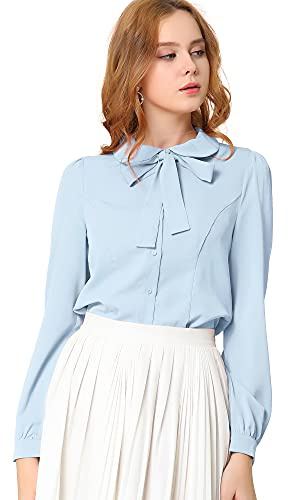 Allegra K Women's Peter Pan Collar Shirt 1950s Vintage Bow Tie Neck Dressy Casual Button Down Blouse X-Small Light Blue