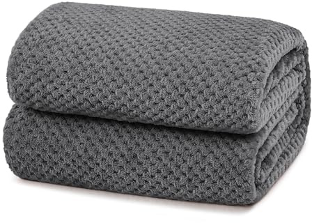 Yebeda Coperta Plaid Pile a Nido D'ape, Coperta per Divano e Letto Matrimoniale in Flanella, Morbida e Calda, 150 x 200 cm, Grigio Scuro