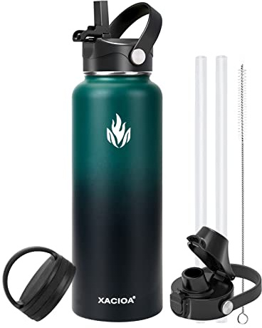 XACIOA Edelstahl Wasserflasche,1200ml/40oz Vakuumisolierte Trinkflasche,Auslaufsichere mit Strohdeckel Flasche BPA-frei Sport für Outdoor Camping Wandern Fahrrad Fitness