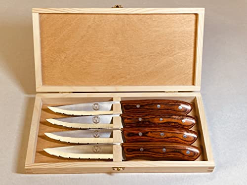 CUTTHRU Set of 4 Steak Knives, Croasion Resistant, Vivid and Smooth Polished Blade, Full Tang Wooden Handle