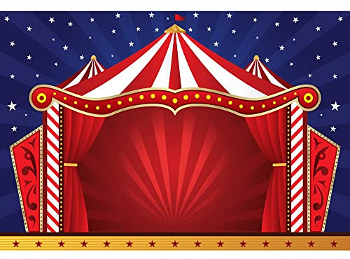 Aoihrraan 3x2,5m Cirque Toile De Fond Rouge Rayé Tente Étoilé Ciel Nuit Carnaval Photographie Fond Nouveau-Né Bébé Shower Anniversaire Fête Décoration Enfants Garçon Fille Portrait Photo Prop.