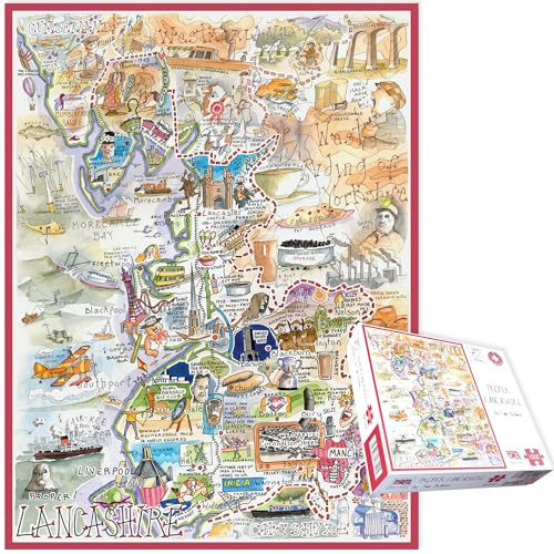 Tim Bulmer's Comical Lancashire Map Art - 1000-Piece Adult Jigsaw Puzzle, Large 66cm x 50cm Size. A Delightfully Challenging Yet Amusing Experience