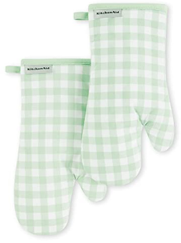 KitchenAid Gingham Oven Mitt 2-Pack Set, Pistachio, 7x13