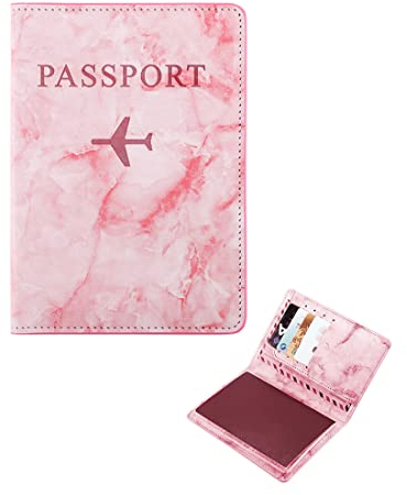 Impfpass Hülle Reisepasshülle, Urlaub Zubehör, Reisepasshülle, Premium PU Leather Reisepass Schutzhülle mit RFID Blockier, Schutzhülle Reisepass für Kreditkarten, Ausweis und Reisedokumente (Rosa)
