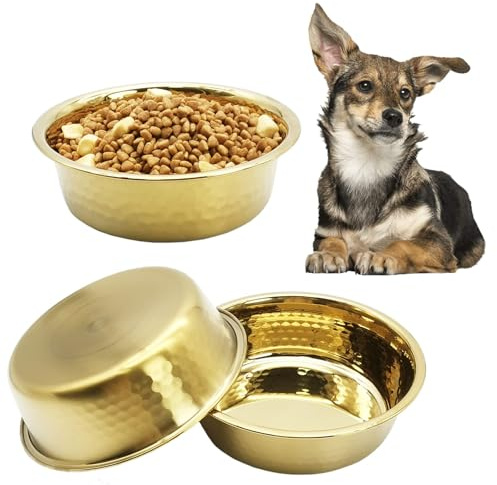 kathson 3 x Premium-Hundenäpfe aus Edelstahl, gehämmert, verdickter Metall-Hundenapf, Futter- oder Wassernäpfe für kleine, mittelgroße und große Hunde und Katzen, stapelbarer Metall-Katzennapf,