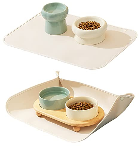 WOMLEX Napfunterlage Hund Katzen, Hundenapf Unterlage Katzennapf Unterlage aus PU-Leder, Hunde Katzen Futtermatte wasserdichte und rutschfeste 53 x 38 cm