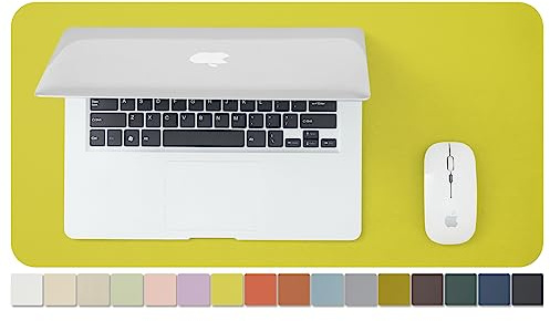 Kompakte Leder-Schreibtischunterlage – rutschfeste PU-Schreibtischunterlage und Mauspads für Büro und Zuhause – Schreibtisch-Organisation und Zubehör (Zitronengelb,60cmx 30cm)