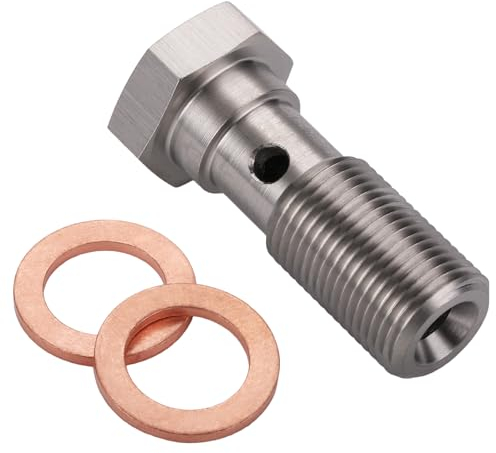 Podavelle M12x1.0 Metric Stainless Steel Banjo Bolt Brake Fitting Adapter with Copper Washers