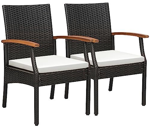 GIANTEX Lot de 2 Chaises en Rotin PE, Fauteuils d’Extérieur avec Coussins de Siège à Fermeture Éclair, Ensemble de 2 Chaises Confortables, Résistant aux Intempéries, pour Jardin, Patio, Terrasse