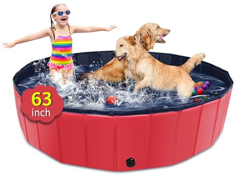 CACSPS Piscine Pliable surdimensionnée en Plastique Dur Portable pour Chiens, Chats et Enfants, Animaux domestiques, Chiot - 160 x 30 cm - Red