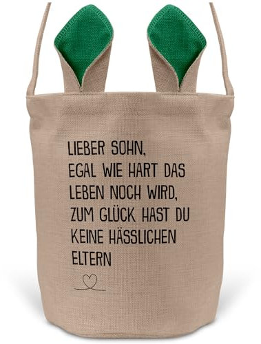 22Feels Sohn Kinder Osterkorb mit Henkel Ostergeschenk Tragetasche Ostern Deko Osternest Körbchen Hasenohren (Beige/Grün)